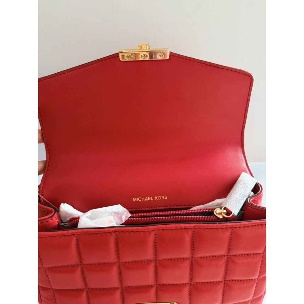 Michael Kors Soho Large Quilted Leather Shoulder Bag Crimson Red Gold Chain NWT - Picture 11 of 15